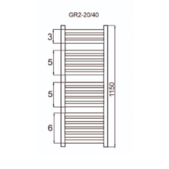 Grzejnik łazienkowy GR2, wymiary 470x1120, 19-żeberek, MOC 455W. TYP.GŁP-20/40
