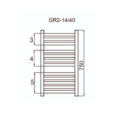 Grzejnik łazienkowy GR2, wymiary 470x750, 12-żeberek, MOC-294W. TYP.GŁP-14/40