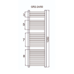 Grzejnik łazienkowy GR2, wymiary 570x1350, 23-żeberka, MOC-662W. TYP.GŁP-24/50