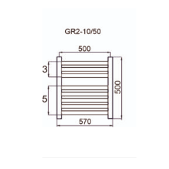 Grzejnik łazienkowy GR2, wymiary 570x500, 8-żeberek, MOC-292W. TYP.GŁP-10/50