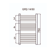 Grzejnik łazienkowy GR2, wymiary 570x750, 12-żeberek, MOC-398W. TYP.GŁP-14/50