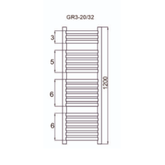 Grzejnik łazienkowy GR3, wymiary 400x1200, 20-żeberek, MOC-419W
