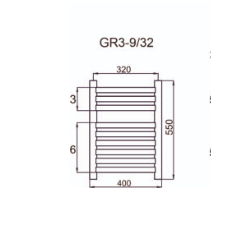 Grzejnik łazienkowy GR3, wymiary 400x550, 9-żeberek, MOC-196W