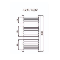 Grzejnik łazienkowy GR3, wymiary 400x800, 13-żeberek, MOC-282W KOLOR CZARNY
