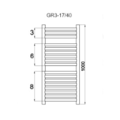 Grzejnik łazienkowy GR3, wymiary 470x1000, 17-żeberek, MOC-406W KOLOR CZARNY