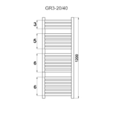 Grzejnik łazienkowy GR3, wymiary 470x1200, 20-żeberek, MOC-485W
