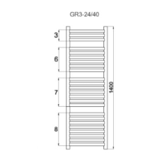 Grzejnik łazienkowy GR3, wymiary 470x1400, 24-żeberek, MOC-565W KOLOR CZARNY
